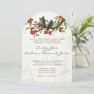Invitation Oiseaux de l'amour sarcelle vintage Fleur de ceris