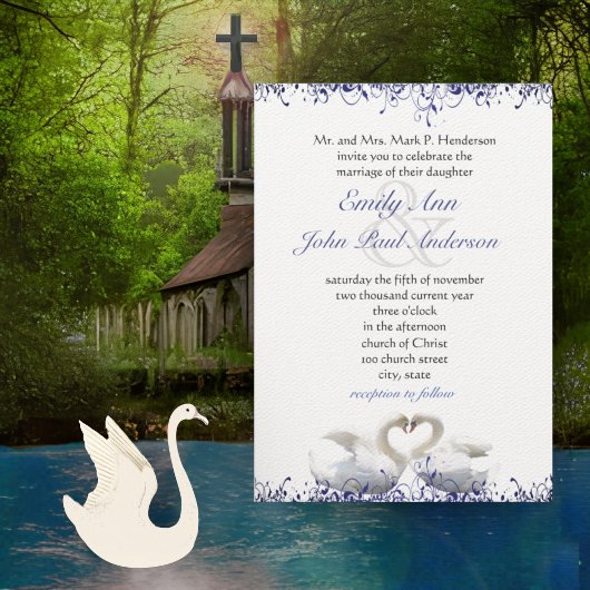 Invitation Oiseaux de l'amour Tourbillon Bleu Mariage
