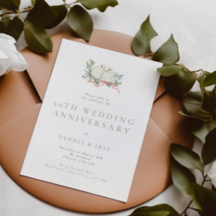 Invitation Oiseaux de l'amour vintage 50e anniversaire de mar