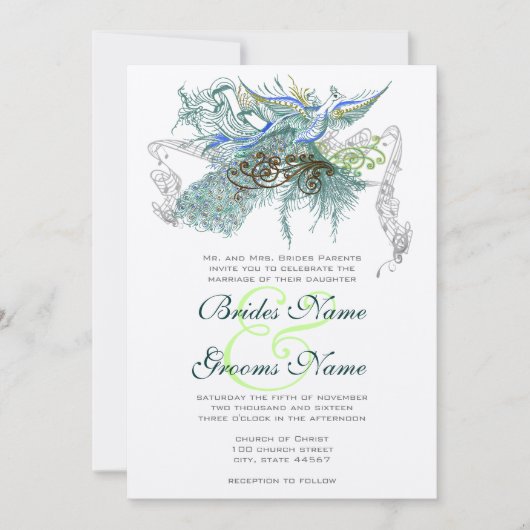 Invitation Oiseaux de l'amour vintage Paon (Devant)