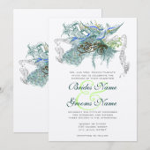 Invitation Oiseaux de l'amour vintage Paon (Devant / Derrière)
