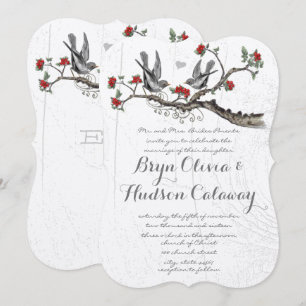 Invitation Oiseaux de l'amour vintage perchés dans un arbre à