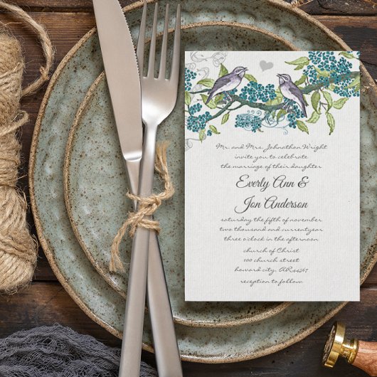 Invitation Oiseaux de l'amour vintage sarcelle violet et vert