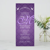 Invitation Oiseaux de mariage élégant Monogramme violet (Debout devant)
