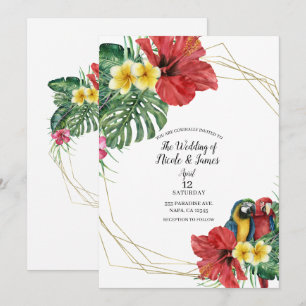Invitation Oiseaux de Paradis Tropical Fleurs Mariage