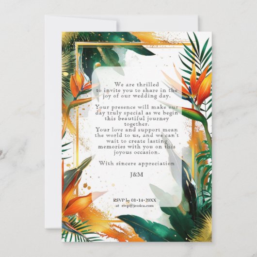 Invitation Oiseaux de Paradise Bliss (Dos)