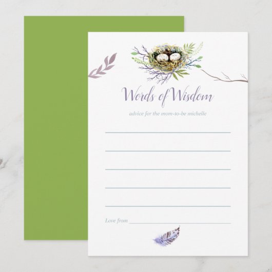 Invitation Oiseaux de verdure Nest Twins Baby shower Maman Co (Devant / Derrière)