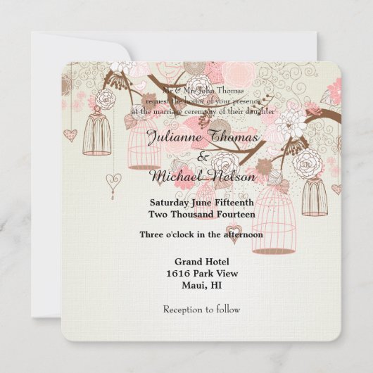 Invitation Oiseaux de Whimsical et cages d'oiseaux Mariage fl (Devant)
