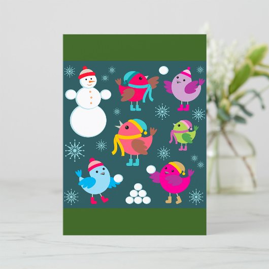 Invitation Oiseaux d'hiver Jouer dans la neige avec Snowman