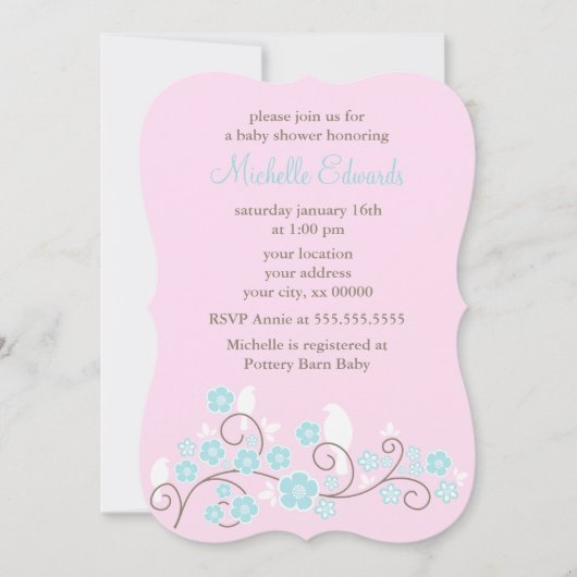 Invitation Oiseaux doux et fleurs (Devant)