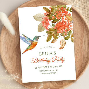 Invitation oiseaux élégants artistiques baies anniversaire