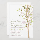 Invitation Oiseaux en arbre avec Feuilles (Devant / Derrière)