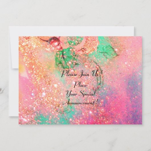 Invitation OISEAUX EN TOSCANE, étincelles d'or rose vert (Dos)