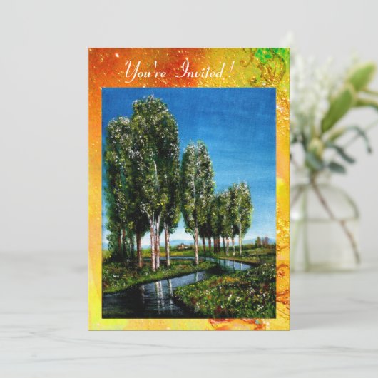 Invitation OISEAUX EN TOSCANE, mousseux vert brun jaune (Debout devant)