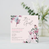 Invitation Oiseaux et Baby shower rose floral fille (Debout devant)