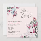 Invitation Oiseaux et Baby shower rose floral fille (Devant)