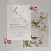 Invitation Oiseaux et beige romantique feuille | mariage rose