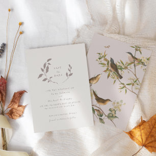 Invitation Oiseaux et feuilles roses   beige enregistrer la d