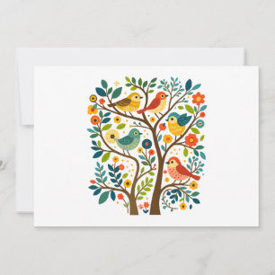 Invitation Oiseaux et fleurs Art populaire scandinave