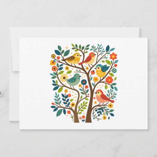 Invitation Oiseaux et fleurs Art populaire scandinave (Devant)
