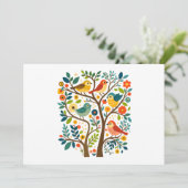 Invitation Oiseaux et fleurs Art populaire scandinave (Debout devant)