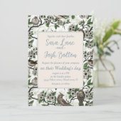 Invitation Oiseaux et fleurs de cerisier sur fond blanc (Debout devant)