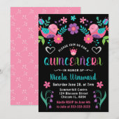 Invitation Oiseaux et florales Fiesta Quinceañera mexicaine (Devant / Derrière)