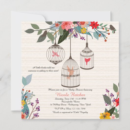 Invitation Oiseaux & Fleurs Charmants (Devant)
