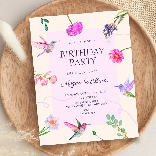 Invitation oiseaux floraux anniversaire
