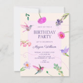 Invitation oiseaux floraux anniversaire (Devant)