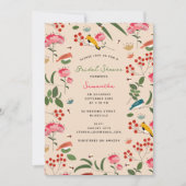 Invitation Oiseaux floraux dessinés à la main Abeilles Fête d (Devant)