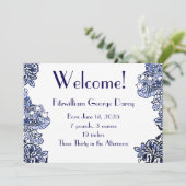 Invitation Oiseaux folkloriques Fleurs Acorns Bleu (Debout devant)