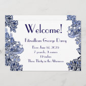 Invitation Oiseaux folkloriques Fleurs Acorns Bleu (Devant / Derrière)