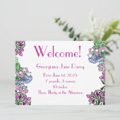 Invitation Oiseaux folkloriques Fleurs Acorns Bleu (Debout devant)