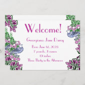 Invitation Oiseaux folkloriques Fleurs Acorns Bleu (Devant / Derrière)