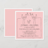 Invitation Oiseaux funky Famille moderne Couples Baby shower (Devant / Derrière)