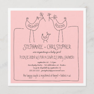 Invitation Oiseaux funky Famille moderne Couples Baby shower 