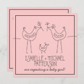 Invitation Oiseaux funky Famille moderne Couples bébé Fille D (Devant / Derrière)