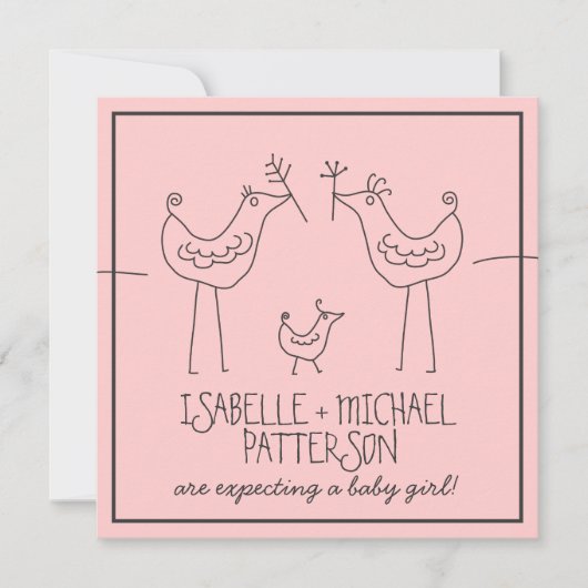 Invitation Oiseaux funky Famille moderne Couples bébé Fille D (Devant)