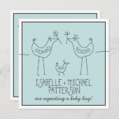 Invitation Oiseaux funky Famille Moderne Couples Bébé Garçon (Devant / Derrière)