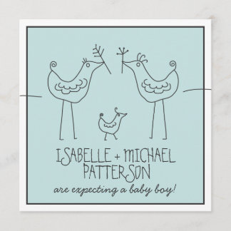 Invitation Oiseaux funky Famille Moderne Couples Bébé Garçon