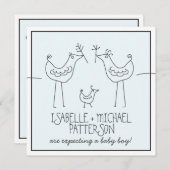 Invitation Oiseaux funky Famille moderne Couples bébé Garçon (Devant / Derrière)