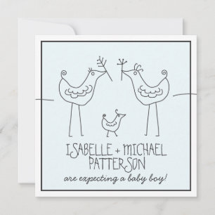 Invitation Oiseaux funky Famille moderne Couples bébé Garçon