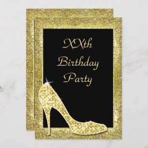 Invitation Oiseaux glamour et chaussure de diamant Anniversai