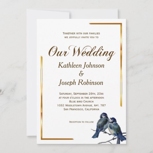 Invitation Oiseaux gris bleu élégant sur un Mariage de branch (Devant)