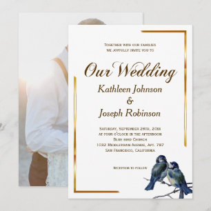 Invitation Oiseaux gris bleu élégant sur un Mariage de branch