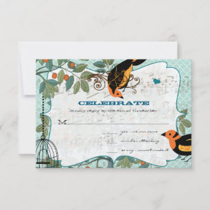 Invitation Oiseaux inspirés de l'Art Déco jaune mandarine et