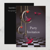 Invitation Oiseaux Invitation Gratuite Fête Rouge  (Devant / Derrière)