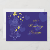 Invitation Oiseaux jaunes de la marine ouvrent la cage mariag (Devant)