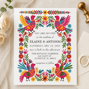 Invitation Oiseaux Mexicains Vibrants Otomi Floral Fiesta Mar
